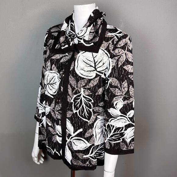 St. John sweater cardigan‎ size 12 floral buttons wool brown roll tab collar - Picture 1 of 15